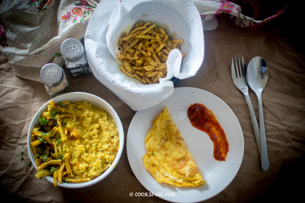 Masoor Daler Khichuri or Red Lentils Khichdi with Jhiri Jhiri Aloo Bhaja