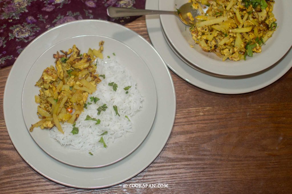 Anda Aloo Bhurji and rice