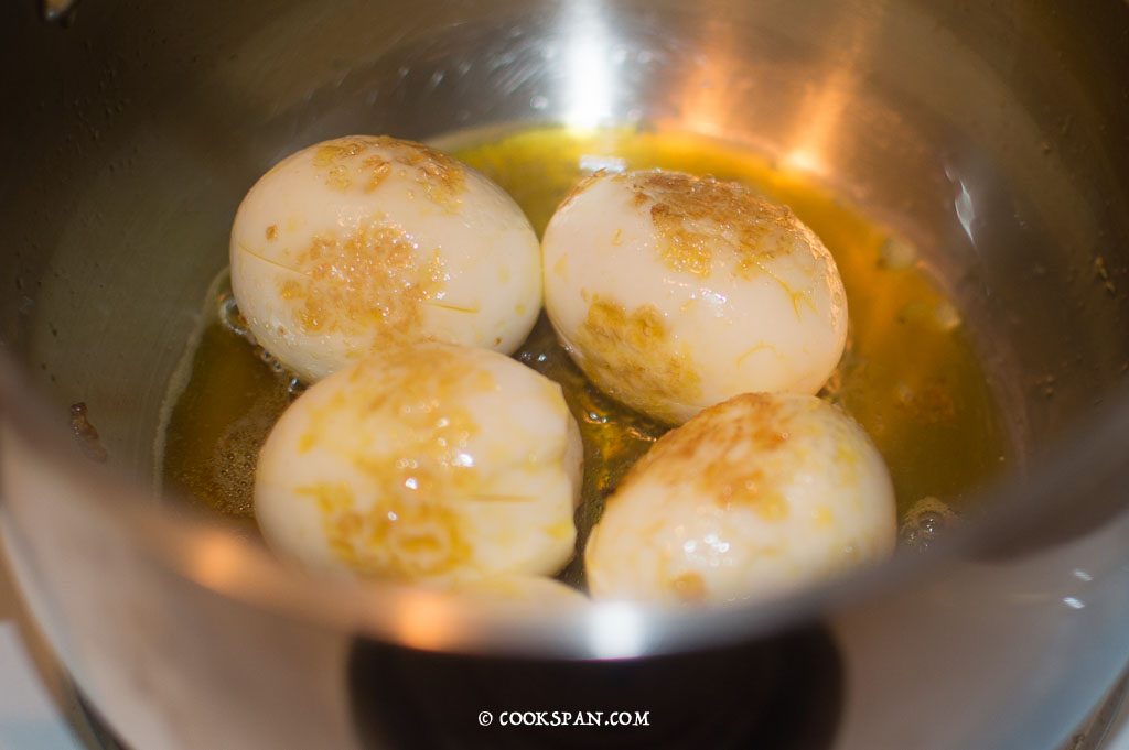Shallow Frying the Boiled Eggs