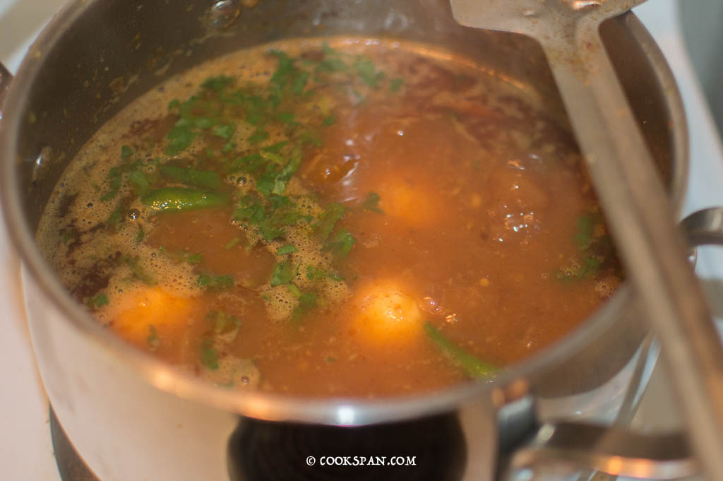 Adding the green chilies and Coriander Leaves