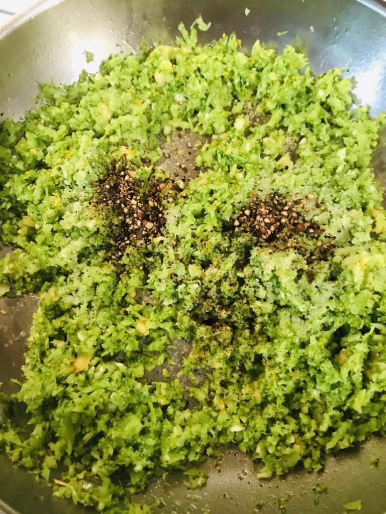 Grated Broccoli with salt and pepper