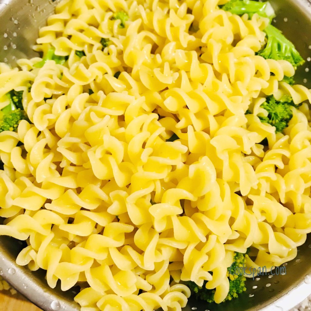 Blanched Broccoli and cooked Pasta